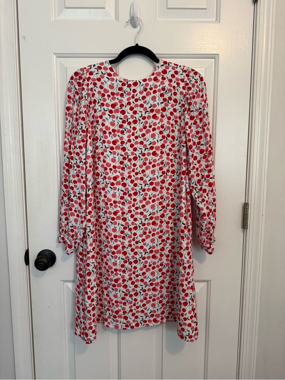 LOFT White Long Sleeve Cherry Print Shift Dress